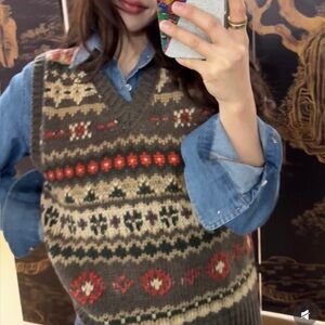 Korean Women's Multicolor Patterned Sweater Vest